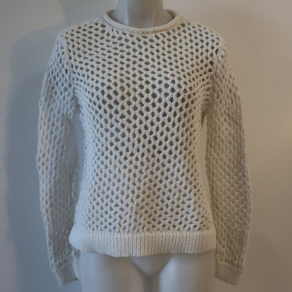 Womens T by  Alexander Wang White Chunky Open Knit Pullover Crochet Sweater S - Picture 1 of 8